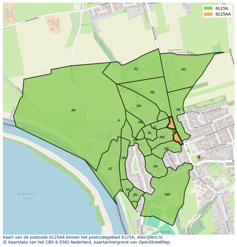 Afbeelding van het postcodegebied 6125 AA op de kaart.