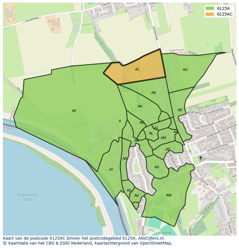 Afbeelding van het postcodegebied 6125 AC op de kaart.