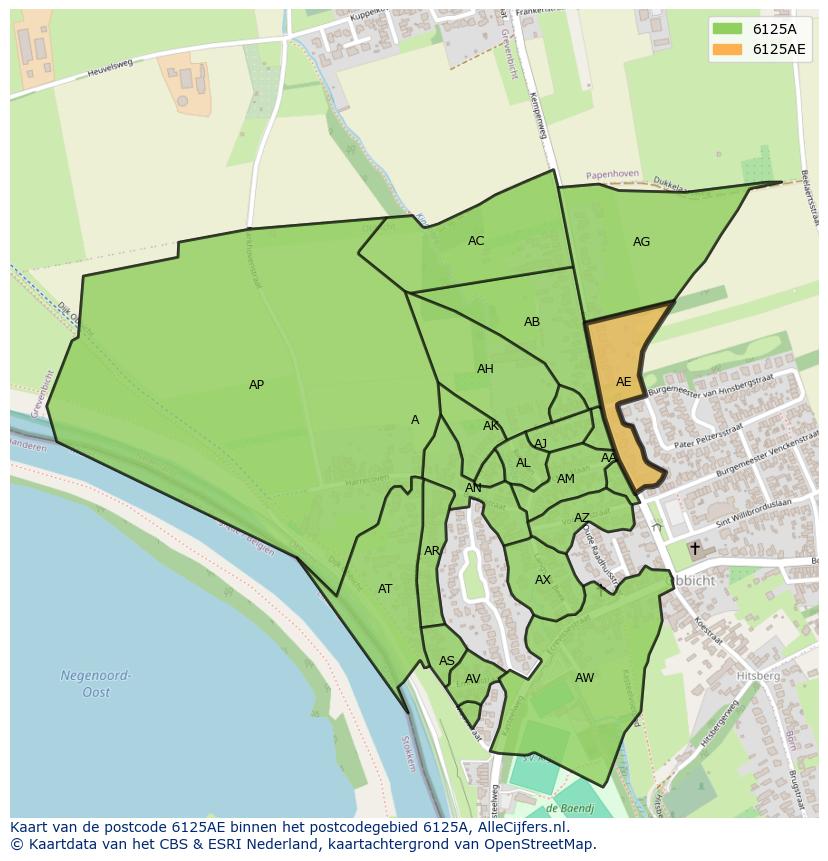 Afbeelding van het postcodegebied 6125 AE op de kaart.