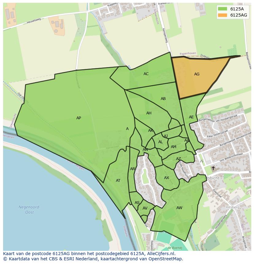 Afbeelding van het postcodegebied 6125 AG op de kaart.