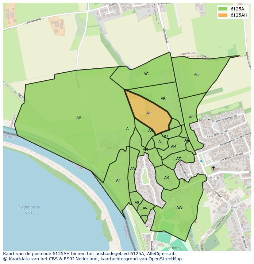 Afbeelding van het postcodegebied 6125 AH op de kaart.