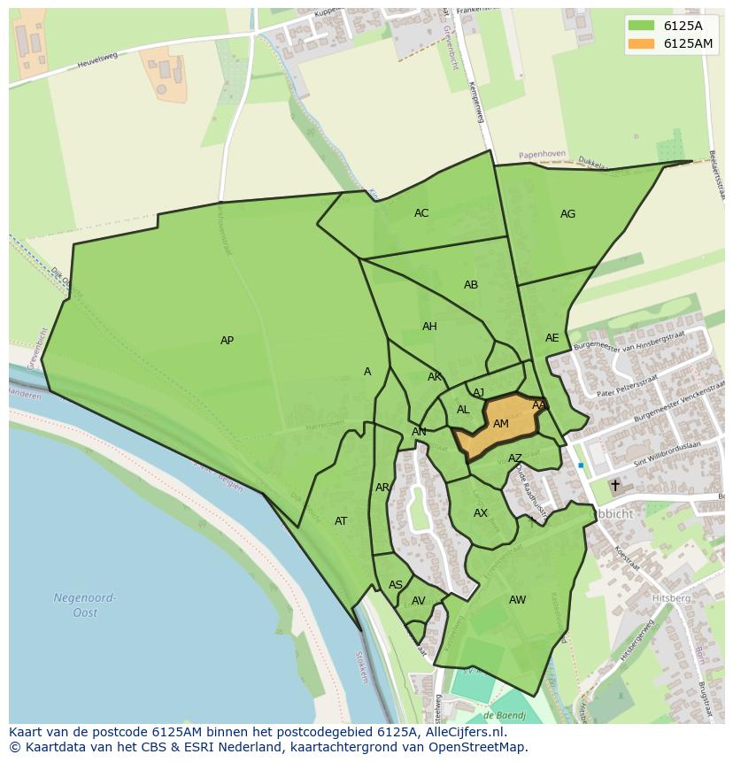 Afbeelding van het postcodegebied 6125 AM op de kaart.