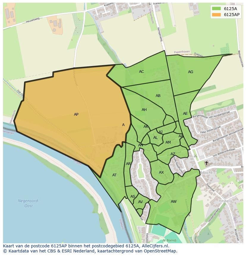 Afbeelding van het postcodegebied 6125 AP op de kaart.