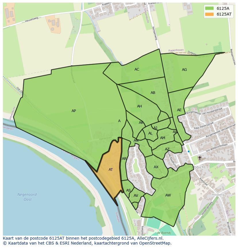 Afbeelding van het postcodegebied 6125 AT op de kaart.