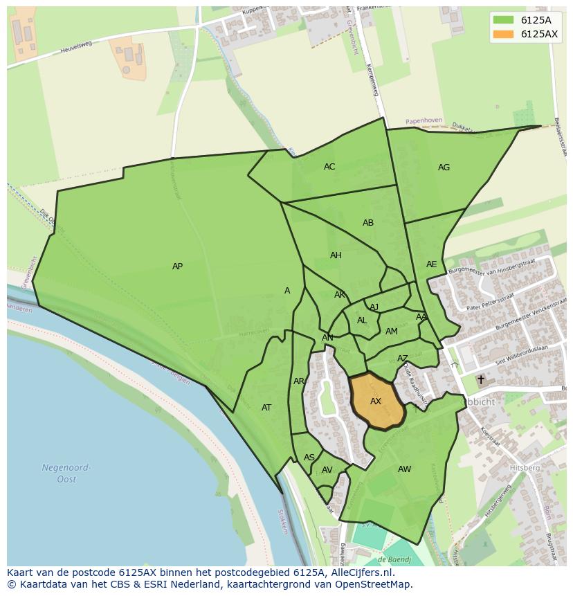 Afbeelding van het postcodegebied 6125 AX op de kaart.