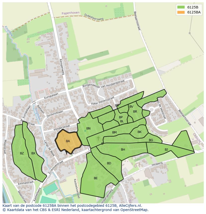Afbeelding van het postcodegebied 6125 BA op de kaart.