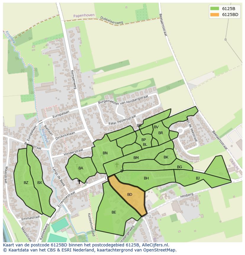 Afbeelding van het postcodegebied 6125 BD op de kaart.