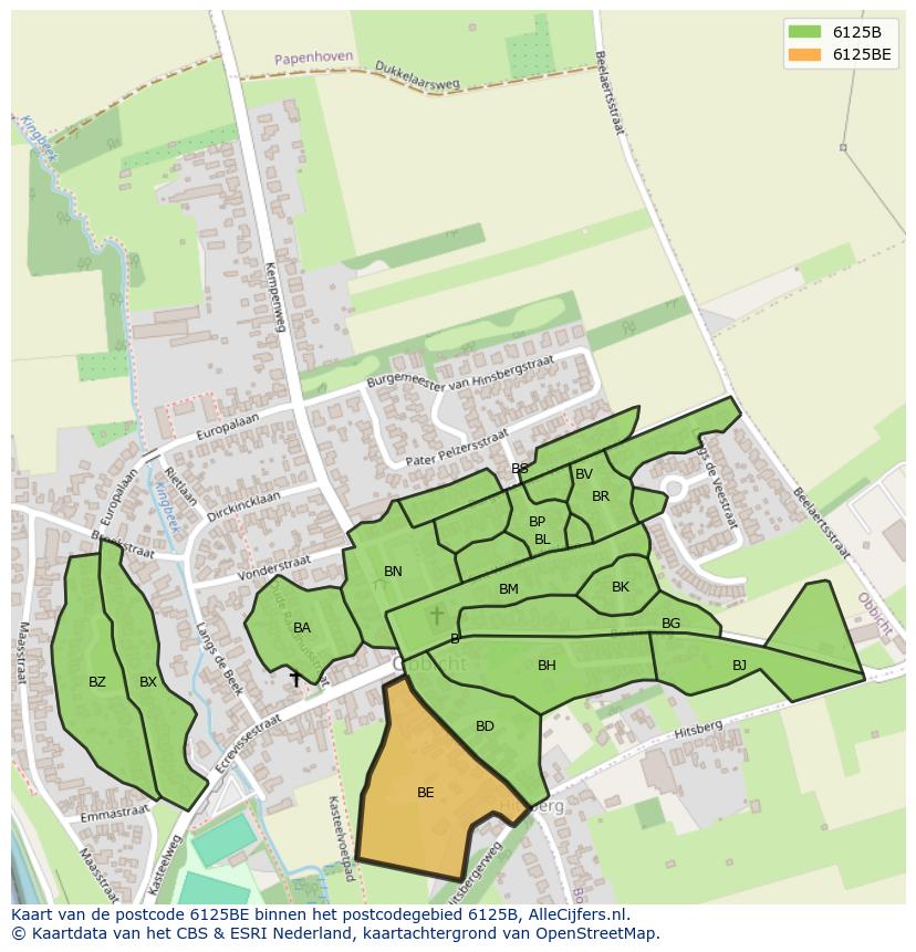 Afbeelding van het postcodegebied 6125 BE op de kaart.