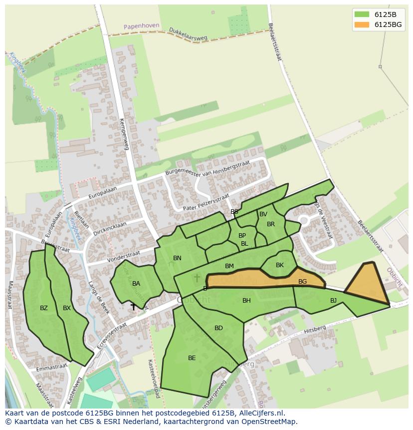 Afbeelding van het postcodegebied 6125 BG op de kaart.