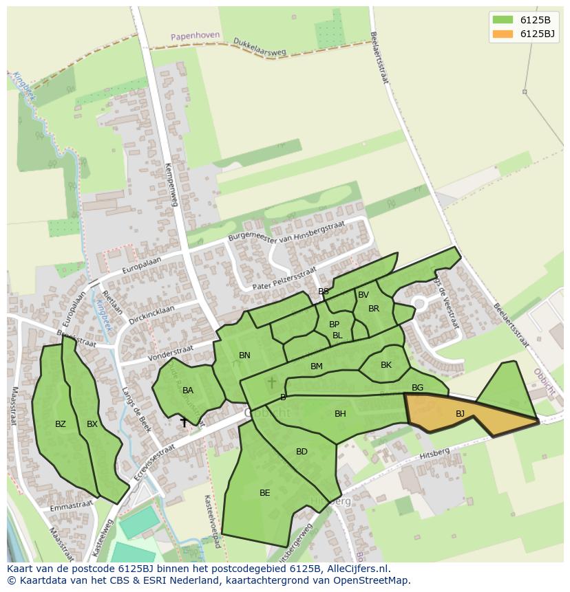 Afbeelding van het postcodegebied 6125 BJ op de kaart.