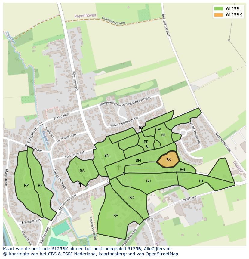 Afbeelding van het postcodegebied 6125 BK op de kaart.
