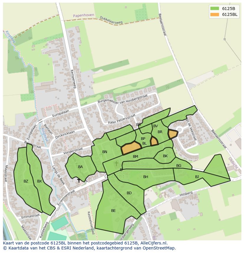 Afbeelding van het postcodegebied 6125 BL op de kaart.