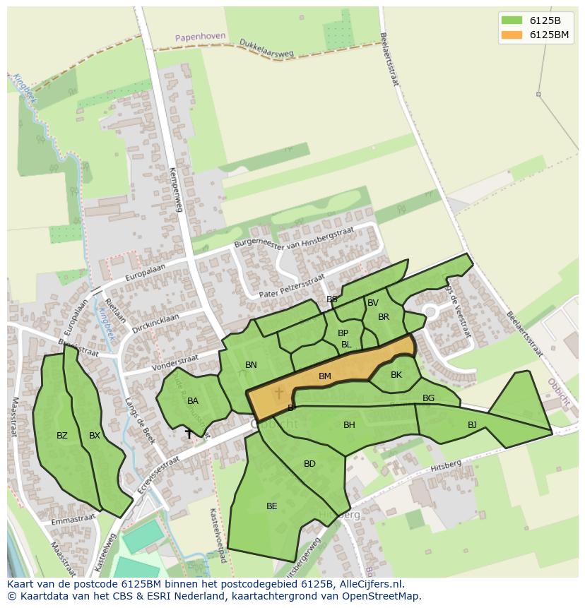 Afbeelding van het postcodegebied 6125 BM op de kaart.