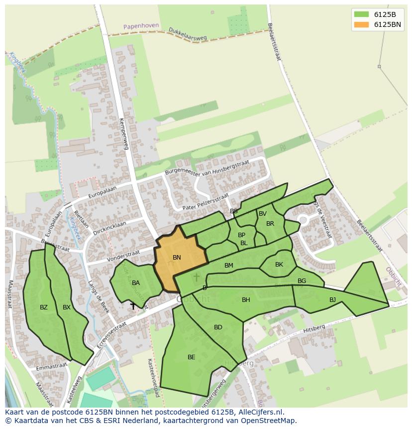 Afbeelding van het postcodegebied 6125 BN op de kaart.