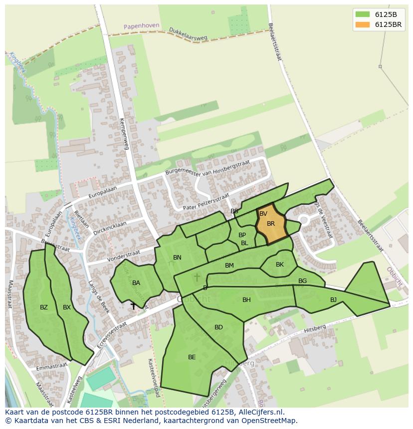Afbeelding van het postcodegebied 6125 BR op de kaart.