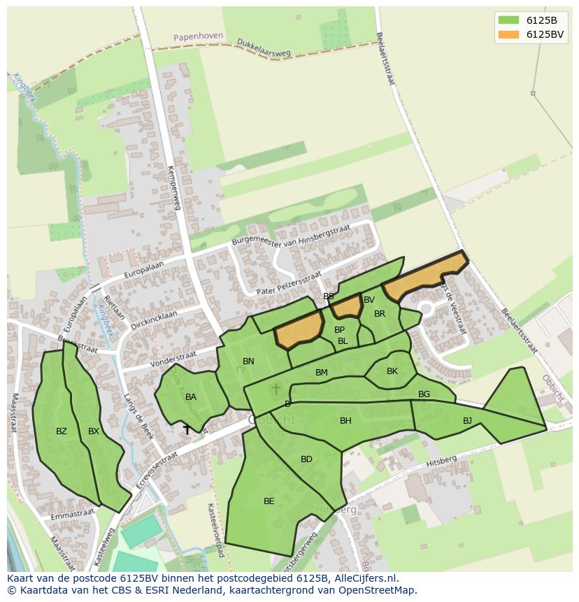 Afbeelding van het postcodegebied 6125 BV op de kaart.