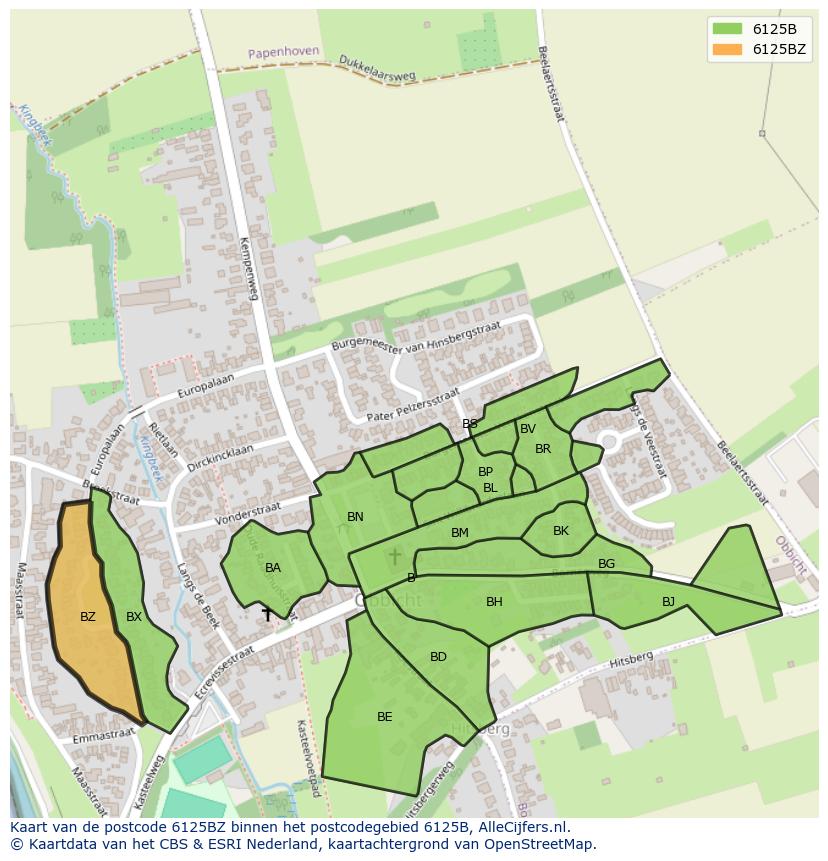 Afbeelding van het postcodegebied 6125 BZ op de kaart.