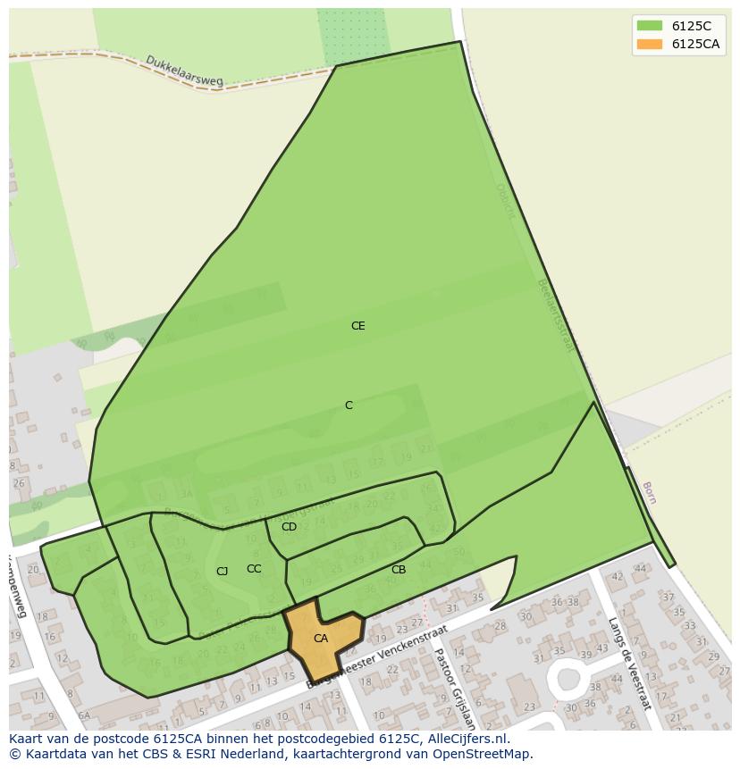 Afbeelding van het postcodegebied 6125 CA op de kaart.