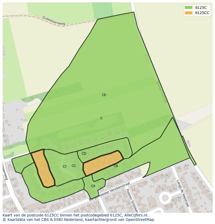 Afbeelding van het postcodegebied 6125 CC op de kaart.