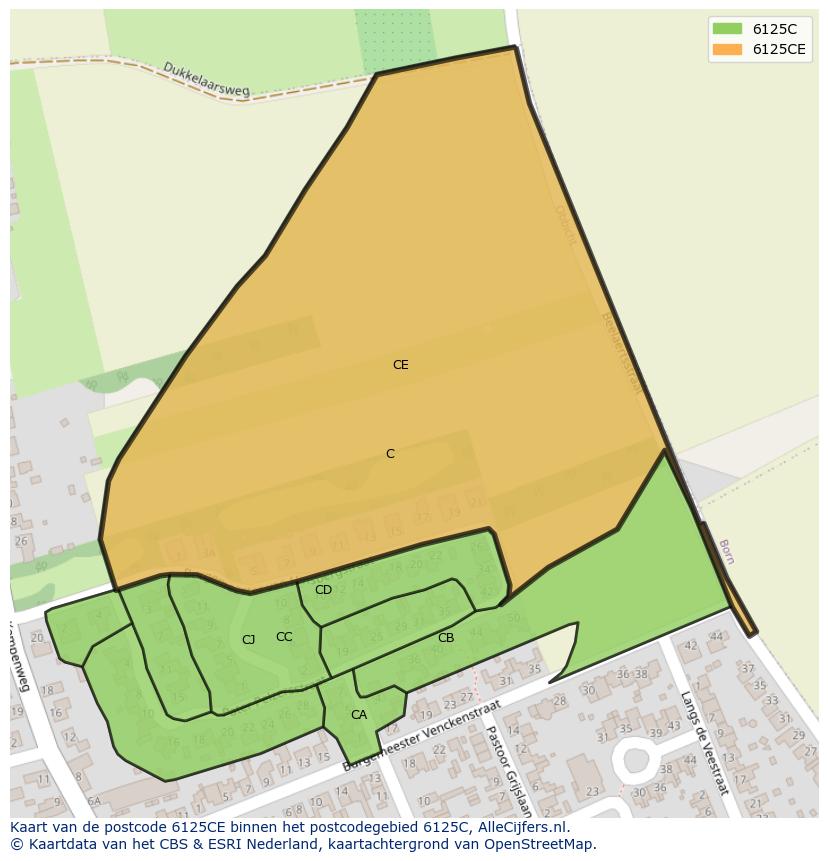 Afbeelding van het postcodegebied 6125 CE op de kaart.