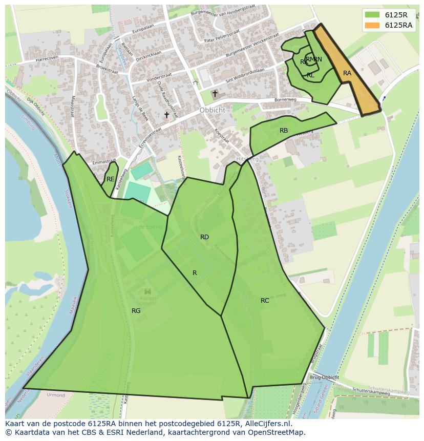Afbeelding van het postcodegebied 6125 RA op de kaart.