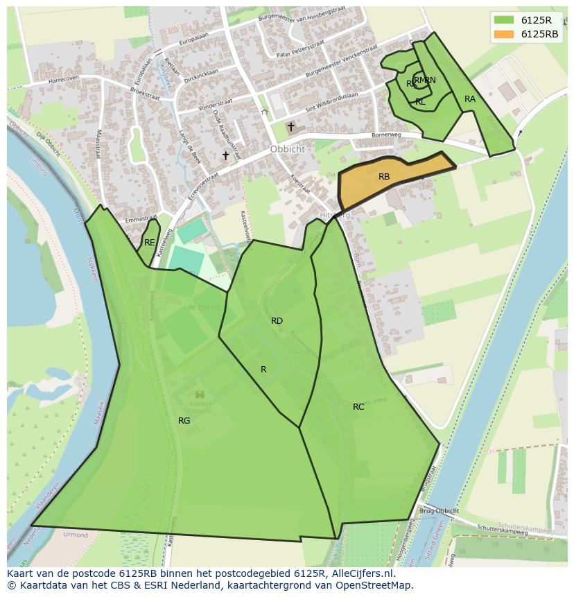 Afbeelding van het postcodegebied 6125 RB op de kaart.