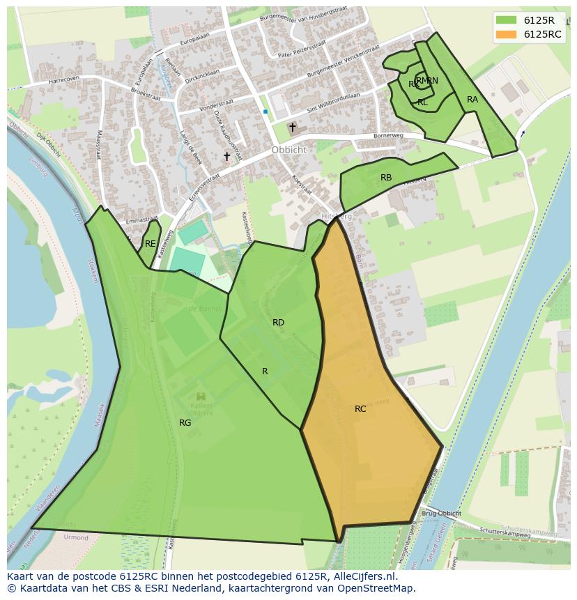Afbeelding van het postcodegebied 6125 RC op de kaart.