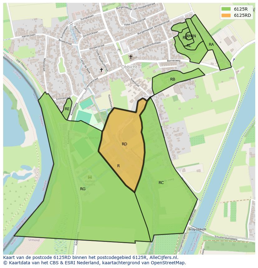 Afbeelding van het postcodegebied 6125 RD op de kaart.