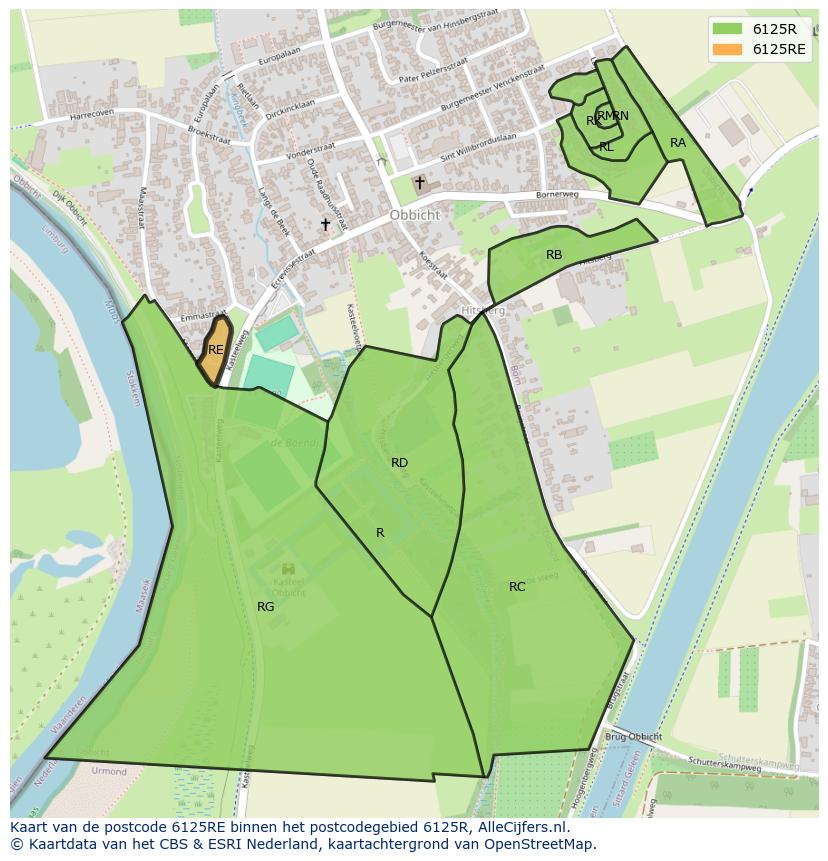 Afbeelding van het postcodegebied 6125 RE op de kaart.
