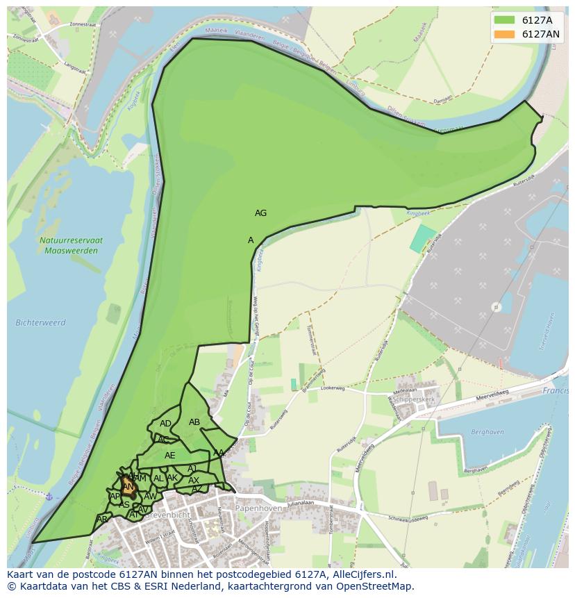 Afbeelding van het postcodegebied 6127 AN op de kaart.