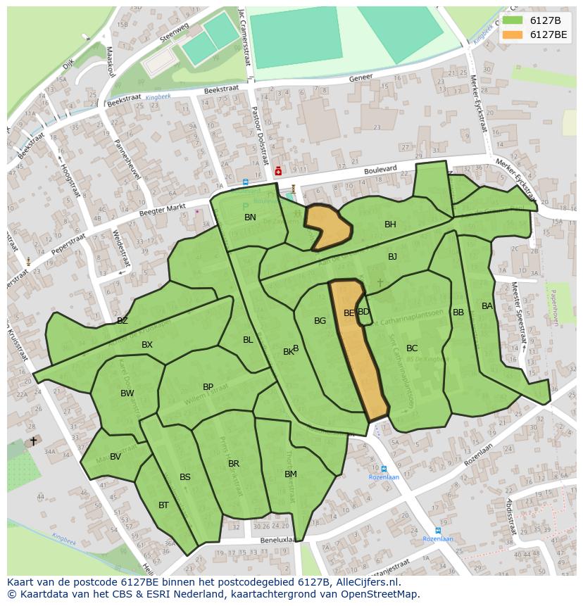 Afbeelding van het postcodegebied 6127 BE op de kaart.