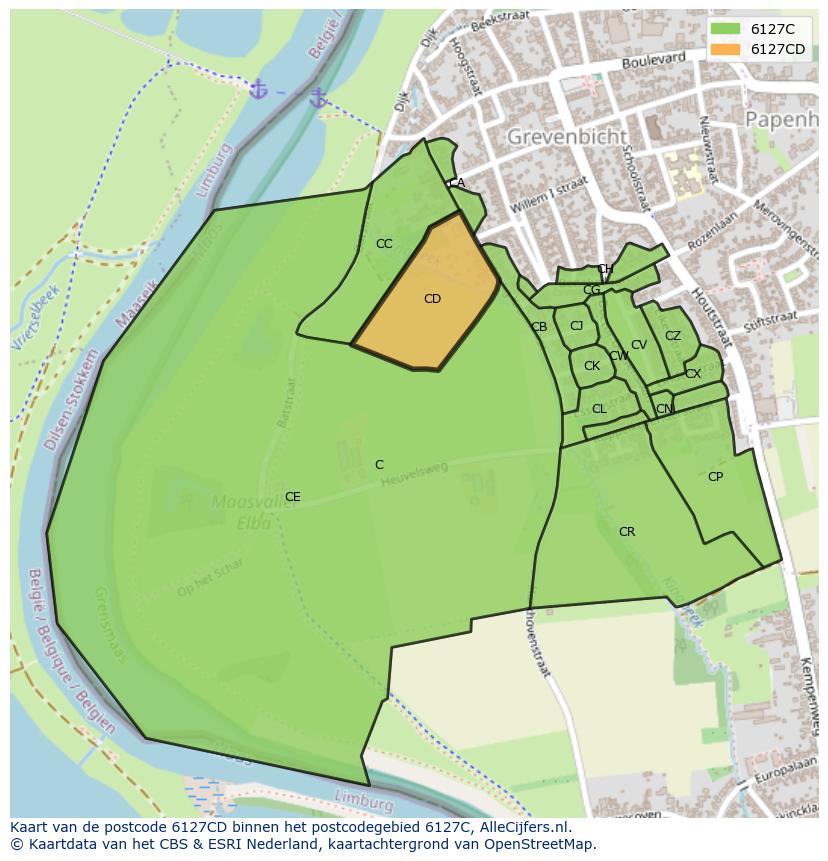 Afbeelding van het postcodegebied 6127 CD op de kaart.