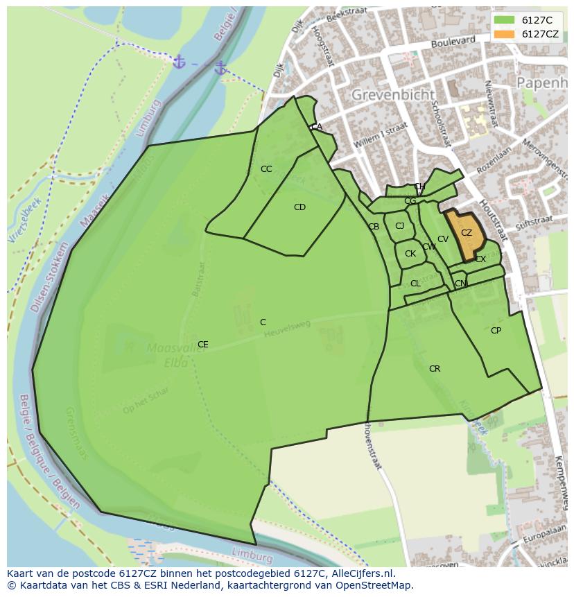 Afbeelding van het postcodegebied 6127 CZ op de kaart.