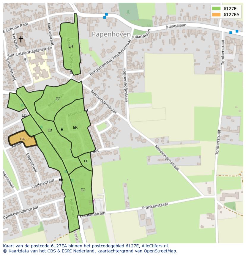 Afbeelding van het postcodegebied 6127 EA op de kaart.