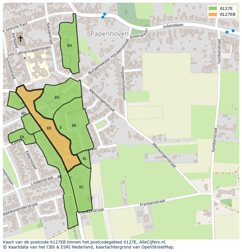 Afbeelding van het postcodegebied 6127 EB op de kaart.