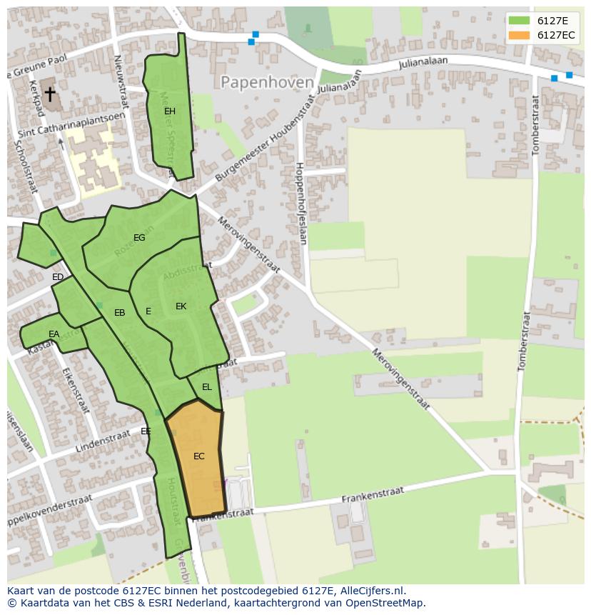Afbeelding van het postcodegebied 6127 EC op de kaart.
