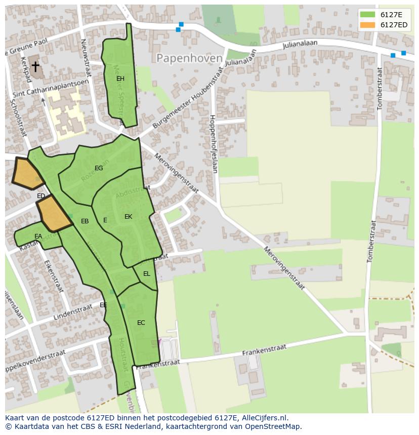 Afbeelding van het postcodegebied 6127 ED op de kaart.
