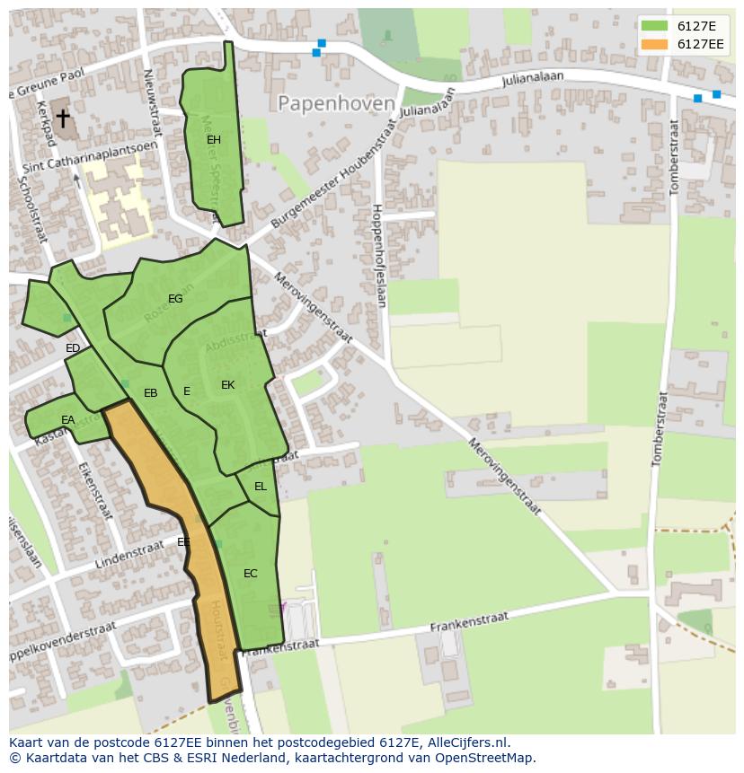 Afbeelding van het postcodegebied 6127 EE op de kaart.