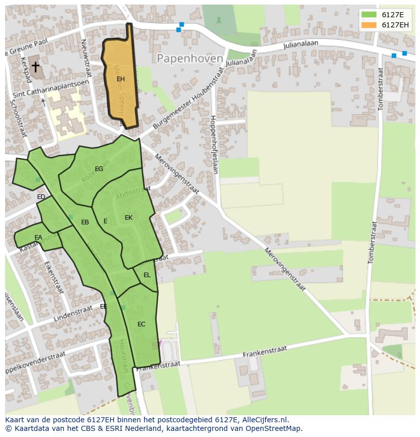 Afbeelding van het postcodegebied 6127 EH op de kaart.