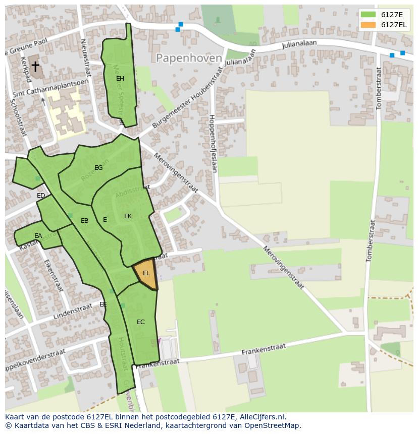 Afbeelding van het postcodegebied 6127 EL op de kaart.
