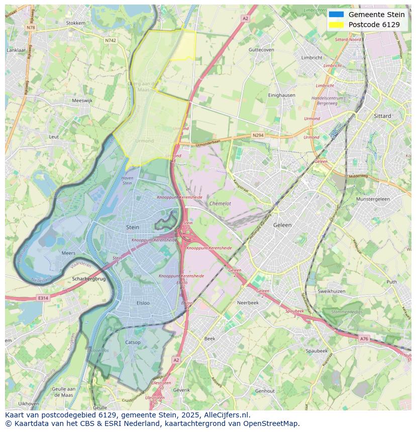Afbeelding van het postcodegebied 6129 op de kaart.