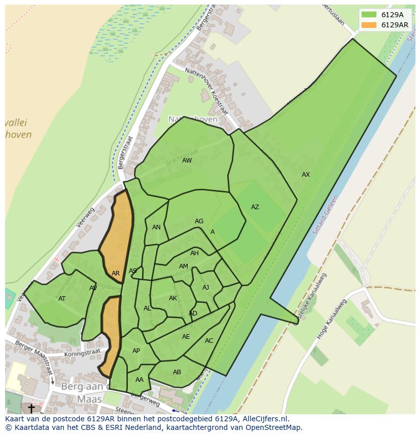 Afbeelding van het postcodegebied 6129 AR op de kaart.
