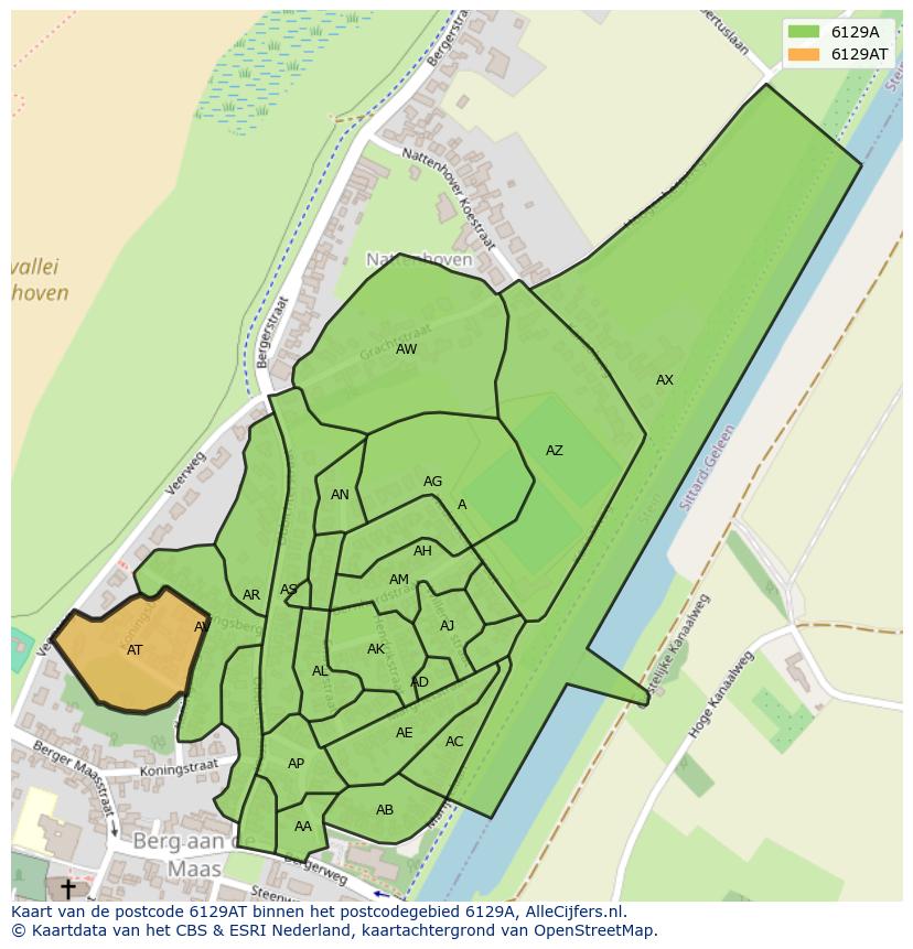 Afbeelding van het postcodegebied 6129 AT op de kaart.