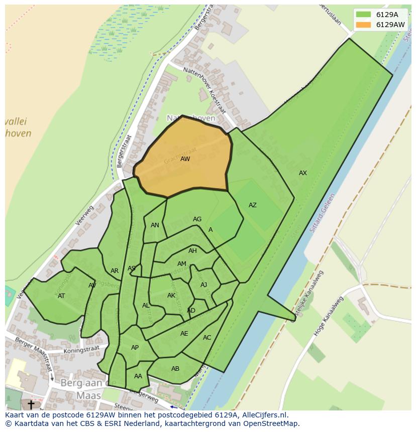 Afbeelding van het postcodegebied 6129 AW op de kaart.