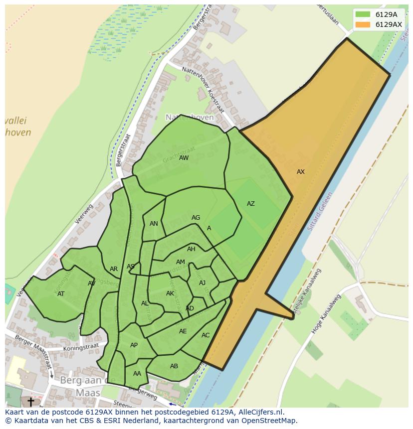Afbeelding van het postcodegebied 6129 AX op de kaart.