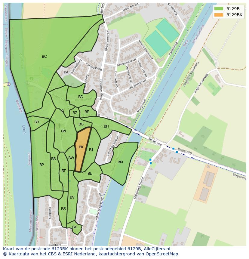 Afbeelding van het postcodegebied 6129 BK op de kaart.