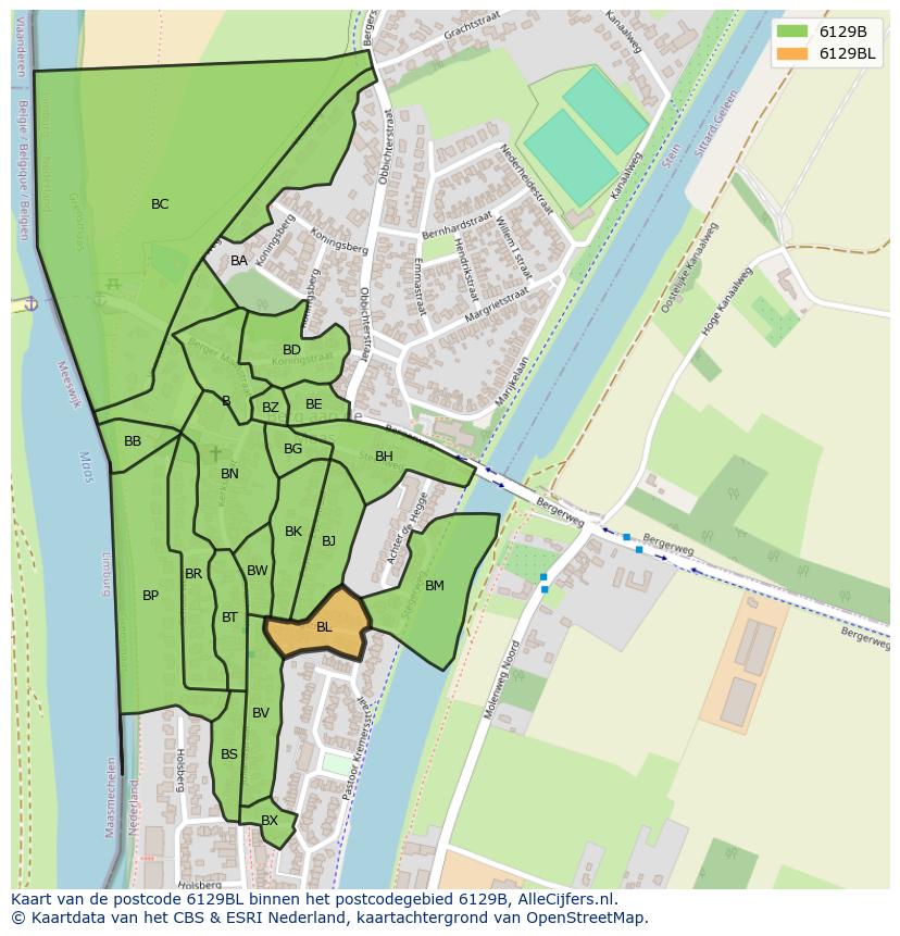 Afbeelding van het postcodegebied 6129 BL op de kaart.