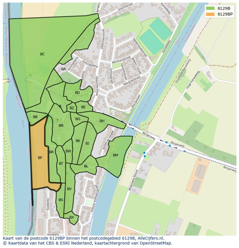 Afbeelding van het postcodegebied 6129 BP op de kaart.