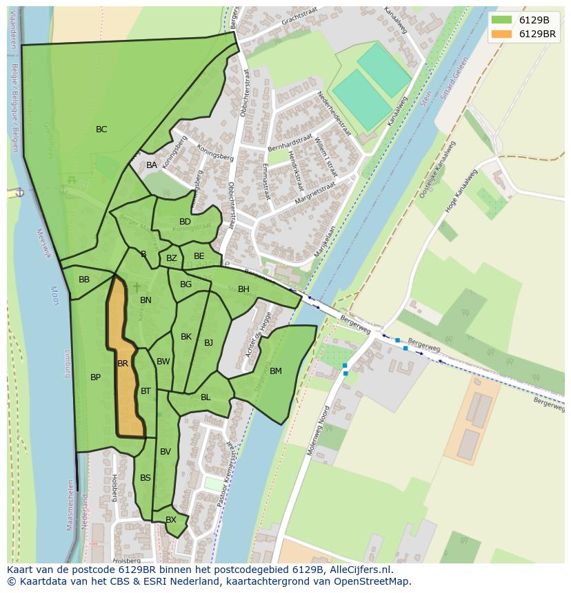 Afbeelding van het postcodegebied 6129 BR op de kaart.