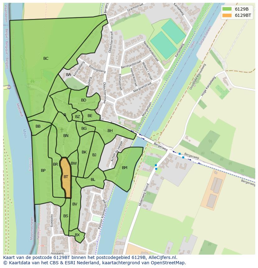 Afbeelding van het postcodegebied 6129 BT op de kaart.